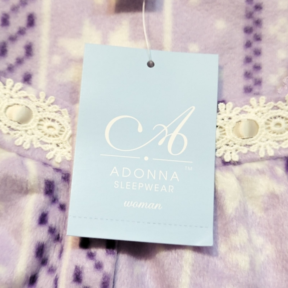 Adonna Purple and White Striped Fleece Long Sleeve Nightgown Women's Size 3X - Picture 7 of 10